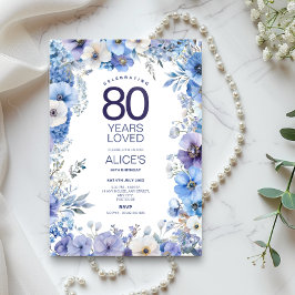 Blommigt 80:e födelsedagen Inbjudan, Blue & Lila b Inbjudningar