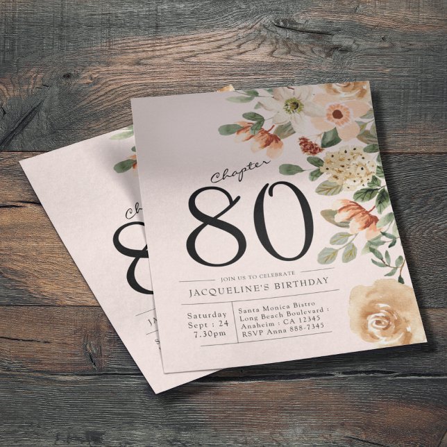 Blommigt 80:e födelsedagsbudgetinbjudan flygblad (Budget floral 80th birthday invitations. Create your own unique invitations for that special event.)