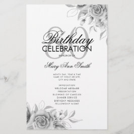 Blommigt 80:e födelsedagsprogrammet Silver w/ Menu Flygblad