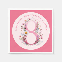 Blommigt 8:e födelsedagen Anpassningsbar Åtta Fair Pappersservett