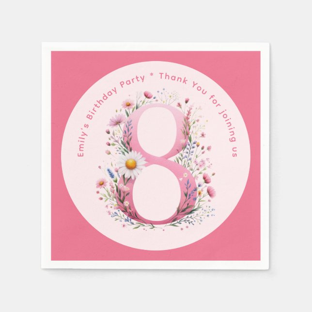 Blommigt 8:e födelsedagen Anpassningsbar Åtta Fair Pappersservett (Framsidan)