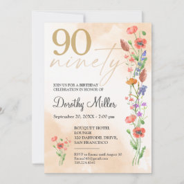 Blommigt 90:e födelsedag - Elegantens vattenfärgsd Inbjudningar