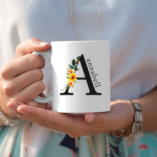 Blommigt A Monogram Mugg med redigerbar Namn