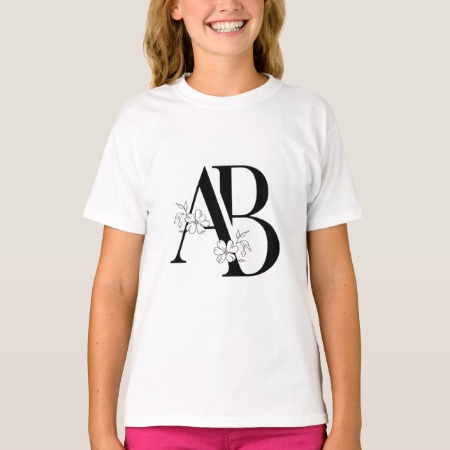 Blommigt AB Initialt monogram T Shirt (Framsida)