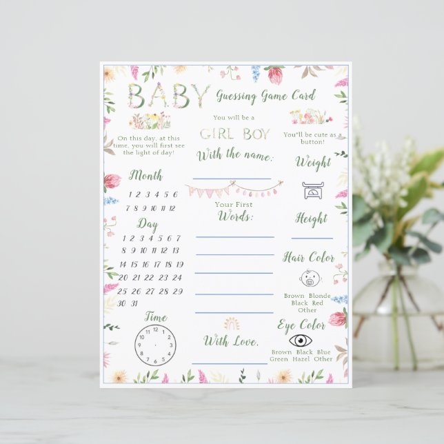 Blommigt ABC Alphabet Baby Shower Game (Stående Fram)