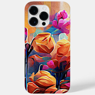 Blommigt Abstrakt Art Orange Red Blåa blommor