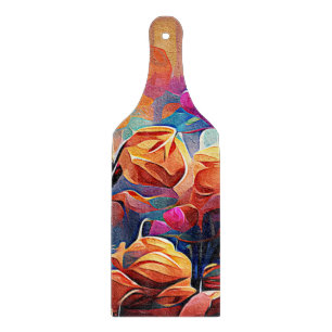 Blommigt Abstrakt Art Orange Red Blåa blommor