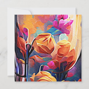 Blommigt Abstrakt Art Orange Red Blåa blommor