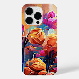 Blommigt Abstrakt Art Orange Red Blåa blommor
