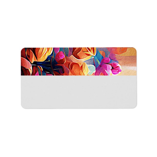 Blommigt Abstrakt Art Orange Red Blåa blommor Adressetikett (Framsidan)