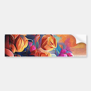 Blommigt Abstrakt Art Orange Red Blåa blommor Bildekal
