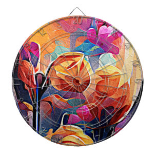 Blommigt Abstrakt Art Orange Red Blåa blommor Darttavla