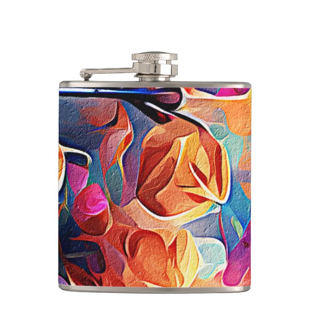 Blommigt Abstrakt Art Orange Red Blåa blommor Fickplunta (Framsidan)