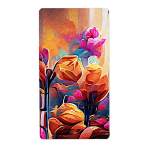 Blommigt Abstrakt Art Orange Red Blåa blommor Fraktsedel