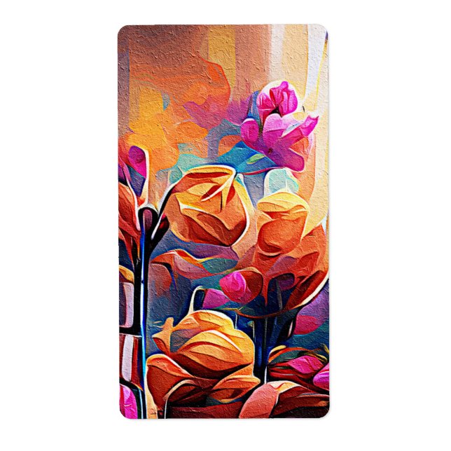 Blommigt Abstrakt Art Orange Red Blåa blommor Fraktsedel (Framsidan)