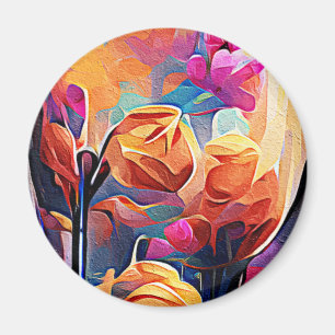 Blommigt Abstrakt Art Orange Red Blåa blommor Magnet