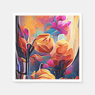 Blommigt Abstrakt Art Orange Red Blåa blommor Pappersservett