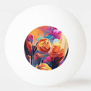 Blommigt Abstrakt Art Orange Red Blåa blommor Pingisboll