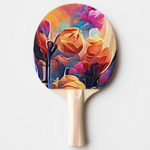 Blommigt Abstrakt Art Orange Red Blåa blommor Pingisracket
