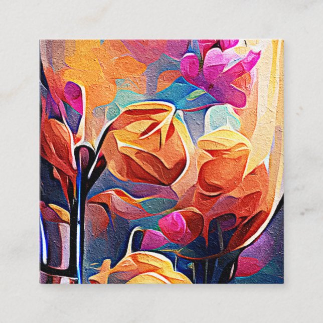 Blommigt Abstrakt Art Orange Red Blåa blommor Tilläggskort (Framsida)