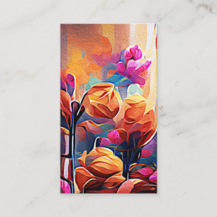 Blommigt Abstrakt Art Orange Red Blåa blommor Visitkort