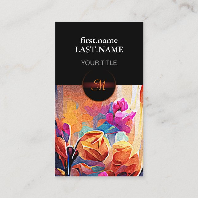 Blommigt Abstrakt Art Orange Red Blåa blommor Visitkort (Framsida)
