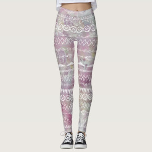 Blommigt Abstrakt Aztec Tribal Lila Rosa Mönster Leggings