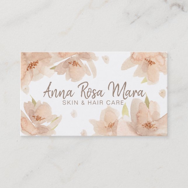 *~* Blommigt Abstrakt Beige Peach Soft Watercolor Visitkort (Framsida)