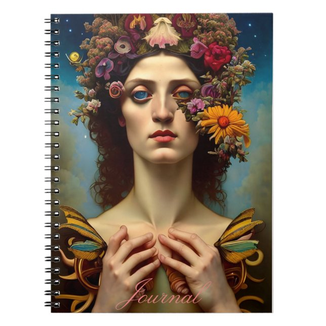 Blommigt Abstrakt Fantasy Female Journal Anteckningsbok (Framsidan)