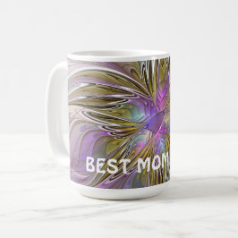 Blommigt Abstrakt ftal med Rosa och Guld bästa Mam Kaffemugg