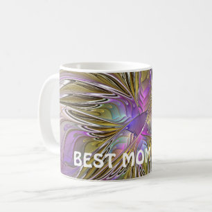 Blommigt Abstrakt ftal med Rosa och Guld bästa Mam Kaffemugg