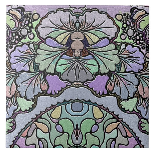 Blommigt abstrakt lila pansy mosaic mönster kakelplatta (Framsidan)