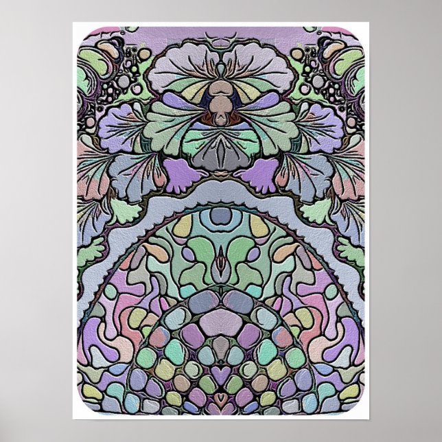 Blommigt abstrakt lila pansy mosaic mönster poster (Framsidan)