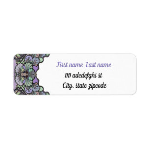 Blommigt abstrakt lila pansy mosaic mönster returadress etikett