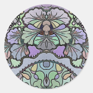 Blommigt abstrakt lila pansy mosaic mönster runt klistermärke