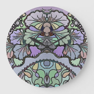 Blommigt abstrakt lila pansy mosaic mönster stor klocka