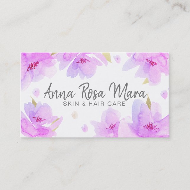 *~* Blommigt Abstrakt Modern mjuk vattenfärg Visitkort (Framsida)