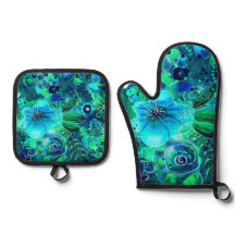 Blommigt Abstrakt Mönster Blue Grönt Teal Flowers