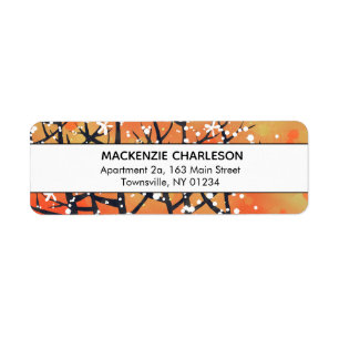 Blommigt Abstrakt Orange Adress Returadress Etikett