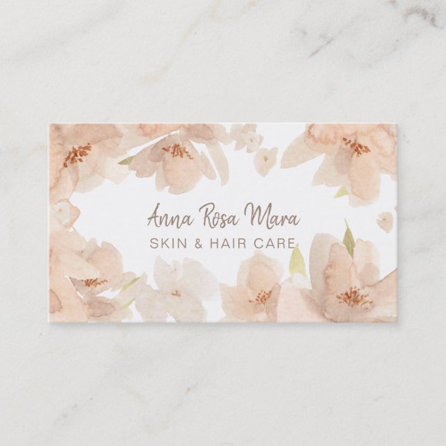 *~* Blommigt Abstrakt Peach Beige Mjuk vattenfärg Visitkort (Framsida)