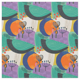 Blommigt Abstrakt Teal Lila Mönster Tyg