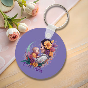 Blommigt abstrakt vintage, bästa mamma nyckelring