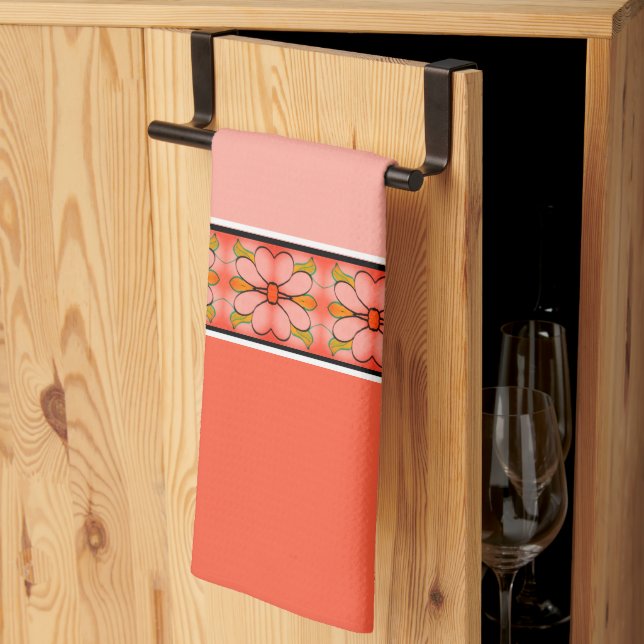 Blommigt accentuerad rand kökshandduk (Thirds Fold)