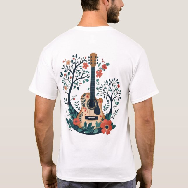 🎸 "Blommigt Acoustic Guitar" - Artistic Music Äls T Shirt (Baksida)