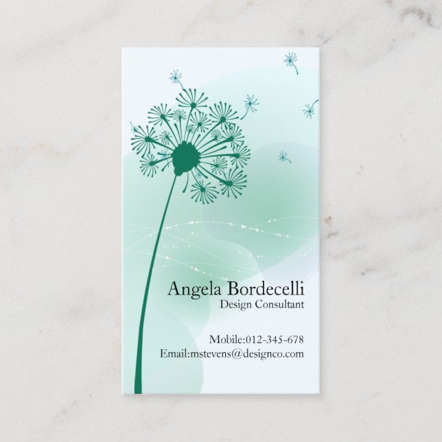 Blommigt Affärskort Gentle Dandelion Visitkort (Framsida)