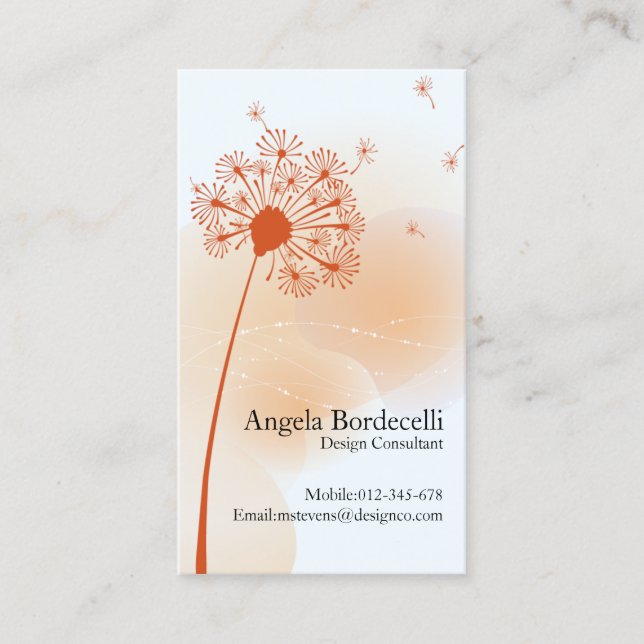 Blommigt Affärskort Gentle Dandelion Visitkort (Framsida)