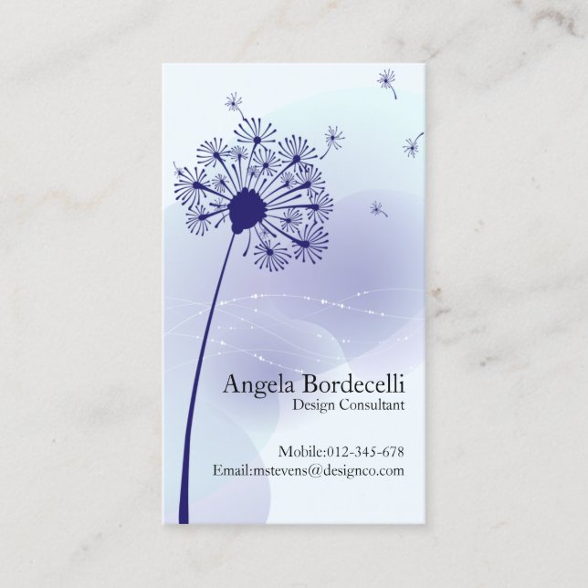 Blommigt Affärskort Gentle Dandelion Visitkort (Framsida)