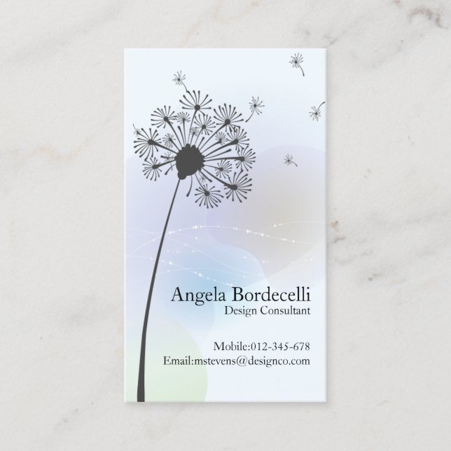 Blommigt Affärskort Gentle Dandelion Visitkort (Framsida)