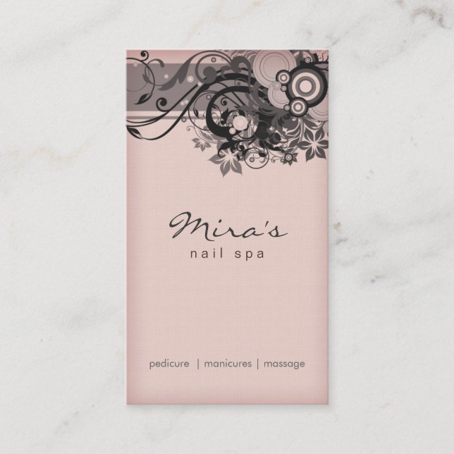Blommigt Affärskort Linen Black Rosa Tidsbeställning Kort (Framsida)
