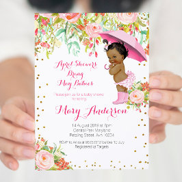 Blommigt African American April Shower Baby Shower Inbjudningar